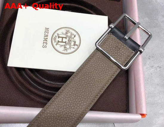 Hermes Saddle 38 Reversible Belt Grey and Black Togo and Box Calfskin Silver Buckle Replica