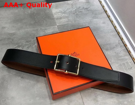 Hermes Saddle 38 Reversible Belt Noir Gold Box and Togo Calfskin Gold Buckle Replica