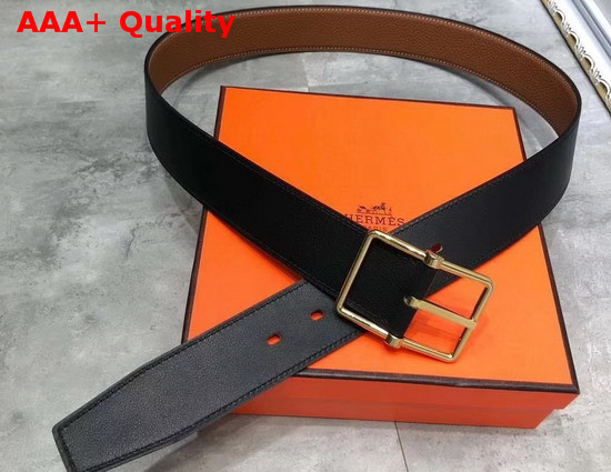 Hermes Saddle 38 Reversible Belt Noir Gold Box and Togo Calfskin Gold Buckle Replica