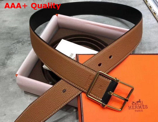 Hermes Saddle 38 Reversible Belt Noir Gold Box and Togo Calfskin Gold Buckle Replica