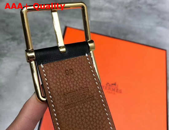 Hermes Saddle 38 Reversible Belt Noir Gold Box and Togo Calfskin Gold Buckle Replica