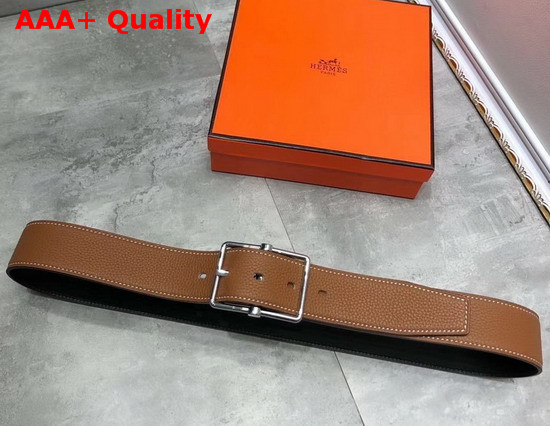 Hermes Saddle 38 Reversible Belt Tan and Black Togo and Box Calfskin Silver Buckle Replica