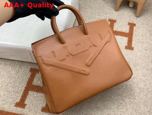 Hermes Shadow Birkin 25 Bag in Gold Brown Swift Calfskin Replica