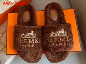 Hermes Shearling Sandal in Cognac for Women Replica