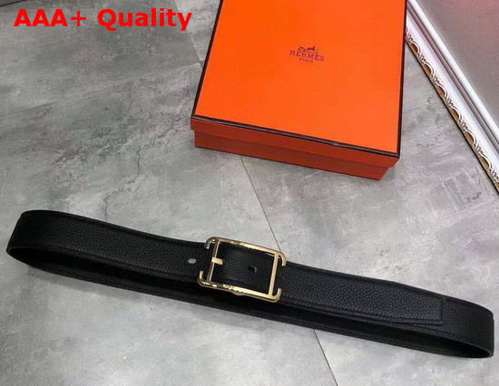 Hermes Society 32 Reversible Belt Black Box and Togo Calfskin with Gold Plated Buckle Replica