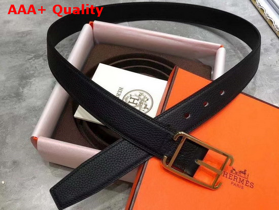 Hermes Society 32 Reversible Belt Black Box and Togo Calfskin with Gold Plated Buckle Replica