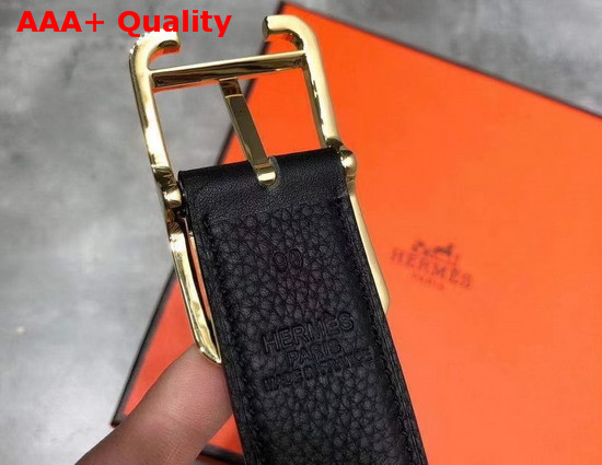 Hermes Society 32 Reversible Belt Black Box and Togo Calfskin with Gold Plated Buckle Replica