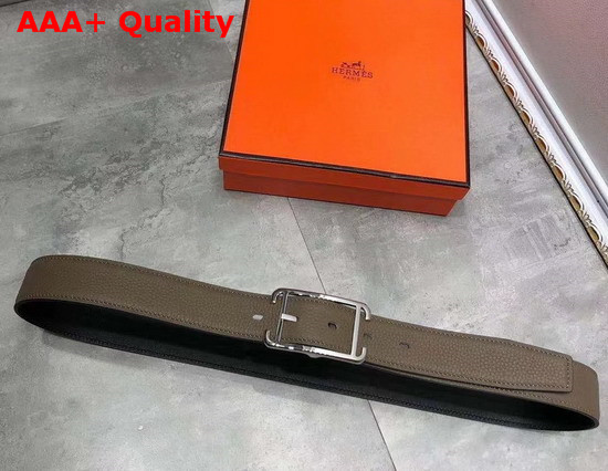 Hermes Society 32 Reversible Belt Black and Grey Box and Togo Calfskin with Palladium Plated Buckle Replica