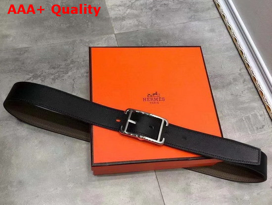 Hermes Society 32 Reversible Belt Black and Grey Box and Togo Calfskin with Palladium Plated Buckle Replica