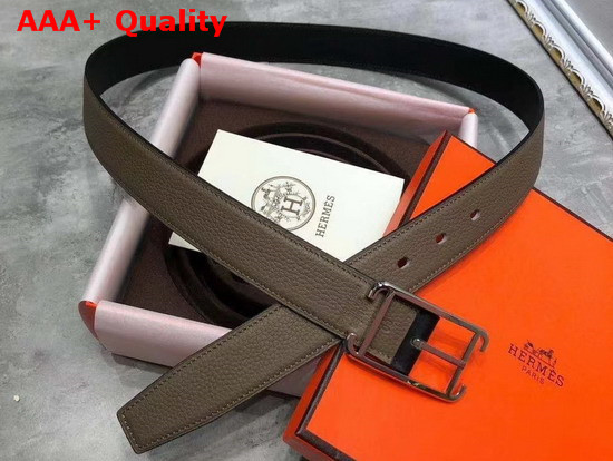 Hermes Society 32 Reversible Belt Black and Grey Box and Togo Calfskin with Palladium Plated Buckle Replica