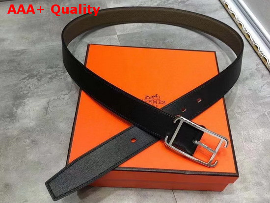 Hermes Society 32 Reversible Belt Black and Grey Box and Togo Calfskin with Palladium Plated Buckle Replica