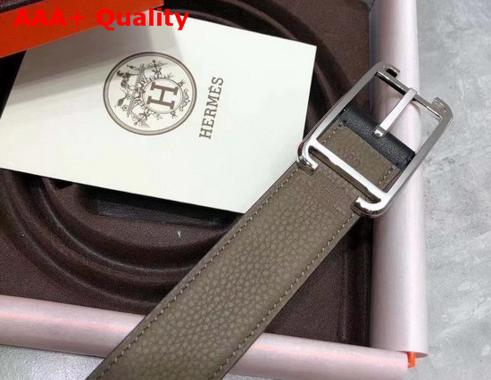 Hermes Society 32 Reversible Belt Black and Grey Box and Togo Calfskin with Palladium Plated Buckle Replica