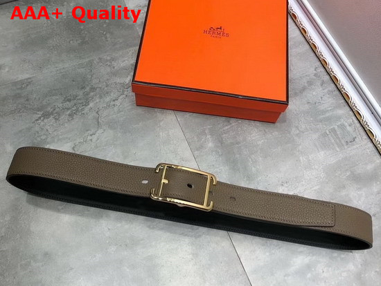 Hermes Society 32 Reversible Belt Grey and Black Box and Togo Calfskin with Gold Plated Buckle Replica