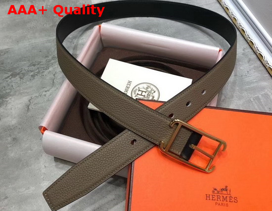 Hermes Society 32 Reversible Belt Grey and Black Box and Togo Calfskin with Gold Plated Buckle Replica