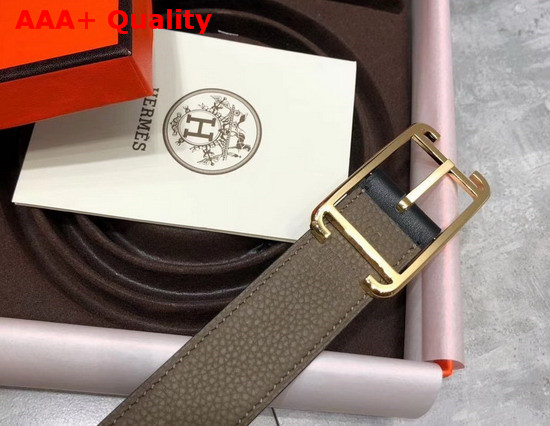 Hermes Society 32 Reversible Belt Grey and Black Box and Togo Calfskin with Gold Plated Buckle Replica