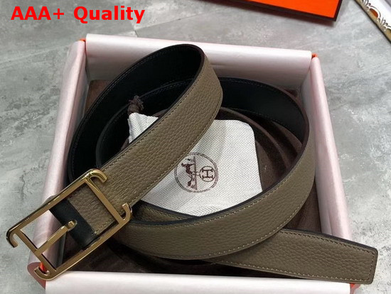 Hermes Society 32 Reversible Belt Grey and Black Box and Togo Calfskin with Gold Plated Buckle Replica