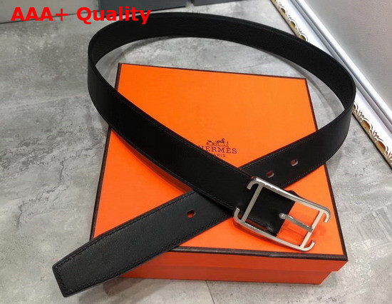 Hermes Society 32 Reversible Belt Noir Box and Togo Calfskin with Palladium Plated Buckle Replica