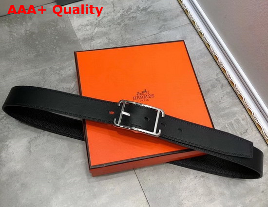 Hermes Society 32 Reversible Belt Noir Box and Togo Calfskin with Palladium Plated Buckle Replica