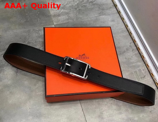 Hermes Society 32 Reversible Belt Noir Gold Box and Togo Calfskin with Palladium Plated Buckle Replica