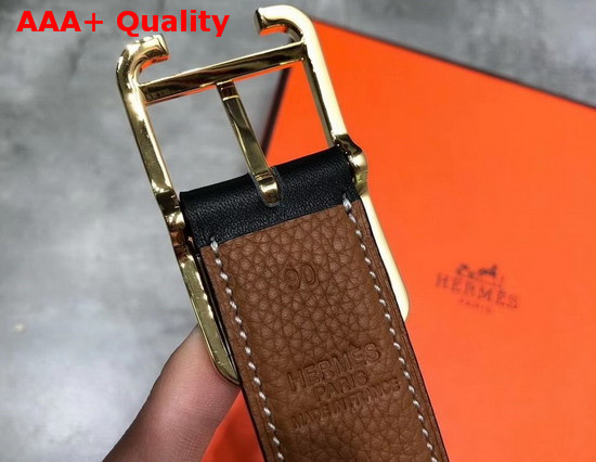 Hermes Society 32 Reversible Belt Tan and Black Box and Togo Calfskin with Gold Plated Buckle Replica