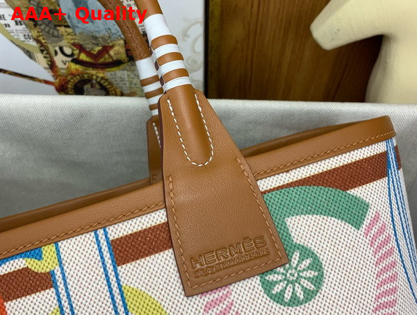 Hermes Steeple 25 Bag in H Plume Canvas with Clic Clac Panoplie Equestre Motif and Swift Calfskin Cuivre Lime Ecru Beige Gold Replica