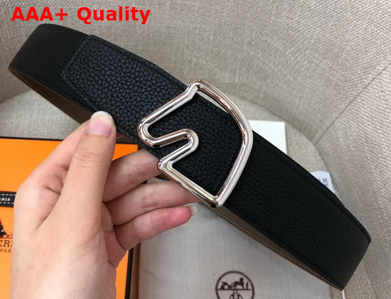 Hermes Tete De Cheval Belt Buckle and Reversible Leather Strap 38 mm Noir Etain Togo Calfskin Replica