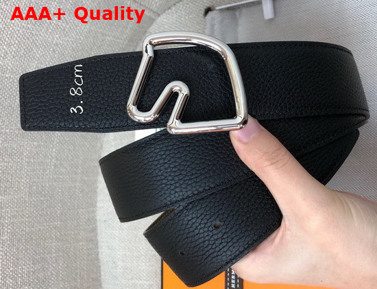 Hermes Tete De Cheval Belt Buckle and Reversible Leather Strap 38 mm Noir Etain Togo Calfskin Replica