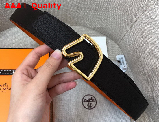 Hermes Tete De Cheval Belt Buckle and Reversible Leather Strap 38 mm Noir Orange Replica