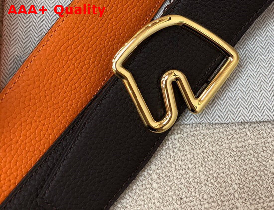 Hermes Tete De Cheval Belt Buckle and Reversible Leather Strap 38 mm Noir Orange Replica