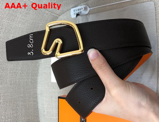 Hermes Tete De Cheval Belt Buckle and Reversible Leather Strap 38 mm Noir Orange Replica