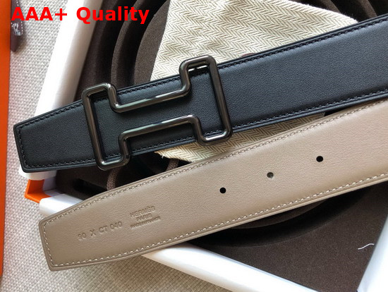 Hermes Tonight Belt Buckle and Reversible Leather Strap 38mm Noir Etain Swift Calfskin Replica