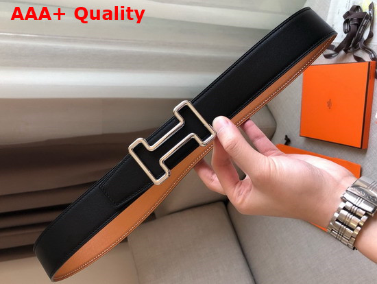 Hermes Tonight Belt Buckle and Reversible Leather Strap 38mm Noir Gold Swift Calfskin Replica