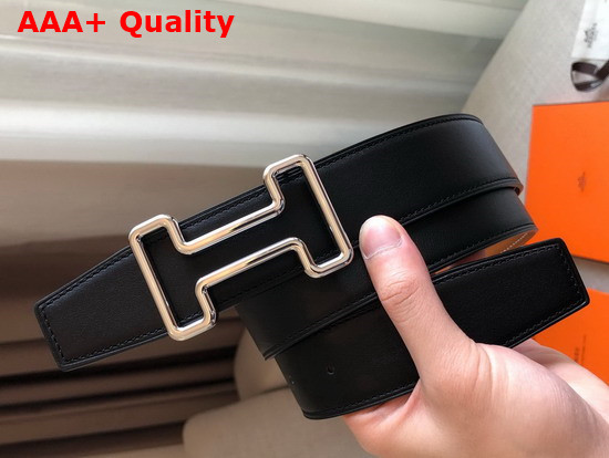 Hermes Tonight Belt Buckle and Reversible Leather Strap 38mm Noir Gold Swift Calfskin Replica