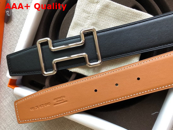 Hermes Tonight Belt Buckle and Reversible Leather Strap 38mm Noir Gold Swift Calfskin Replica