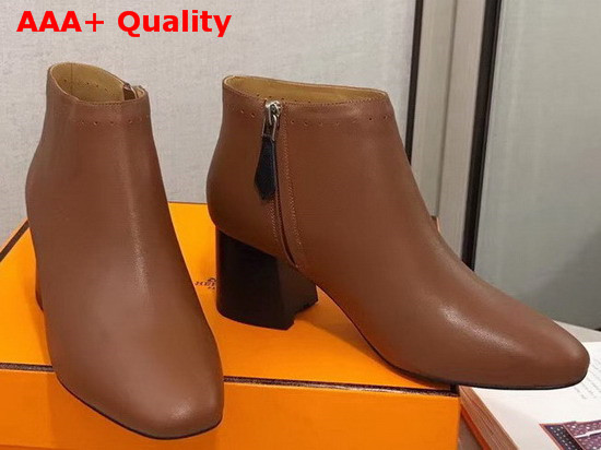 Hermes Tornade Ankle Boot in Brun Palissandre Calfskin with Horseshoe Shaped Heel Replica