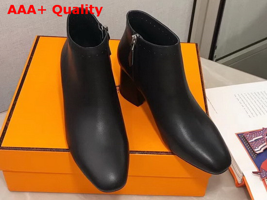 Hermes Tornade Ankle Boot in Noir Calfskin with Horseshoe Shaped Heel Replica