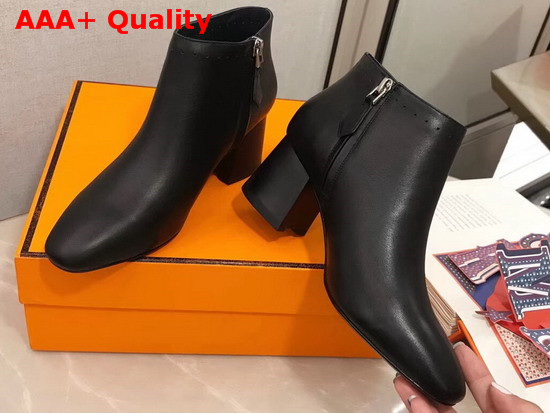 Hermes Tornade Ankle Boot in Noir Calfskin with Horseshoe Shaped Heel Replica