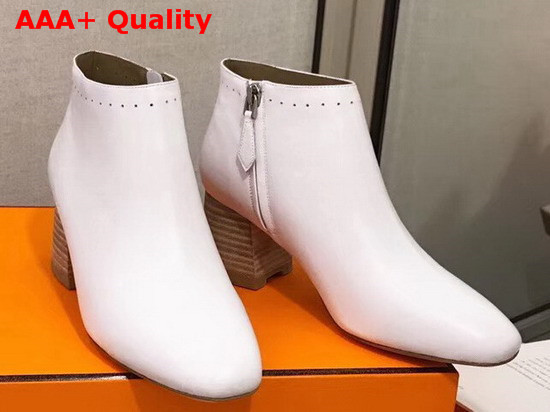 Hermes Tornade Ankle Boot in White Calfskin with Horseshoe Shaped Heel Replica