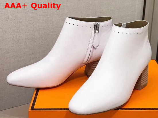 Hermes Tornade Ankle Boot in White Calfskin with Horseshoe Shaped Heel Replica