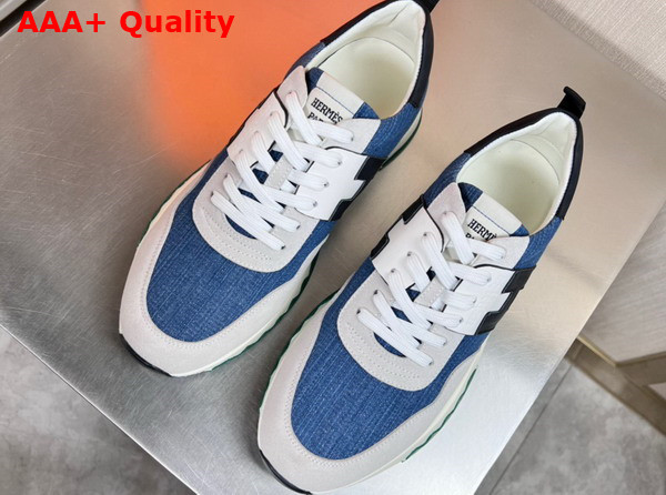 Hermes Trail Sneaker in Blue Denim and Grey Suede Goatskin Replica