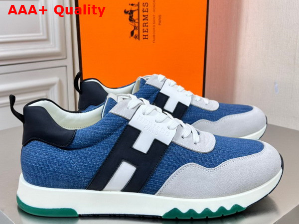 Hermes Trail Sneaker in Blue Denim and Grey Suede Goatskin Replica