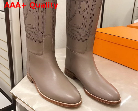 Hermes Variation Boot in Taupe Monochromatic Calfskin with Iconic Buckle Perfotated Horse Motif Replica