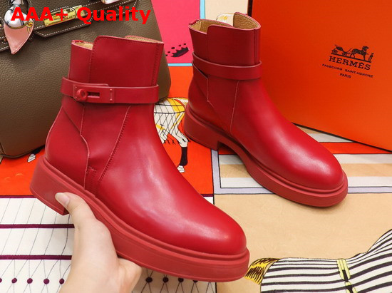 Hermes Veo Ankle Boot in Red Calfskin Replica