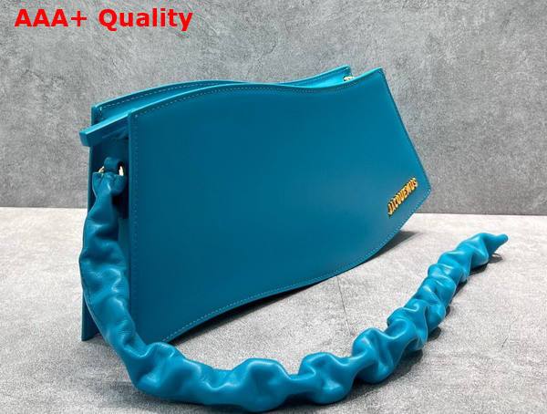 Jacquemus La Vague Ocean Curve Shoulder Bag in Turquoise Leather Replica