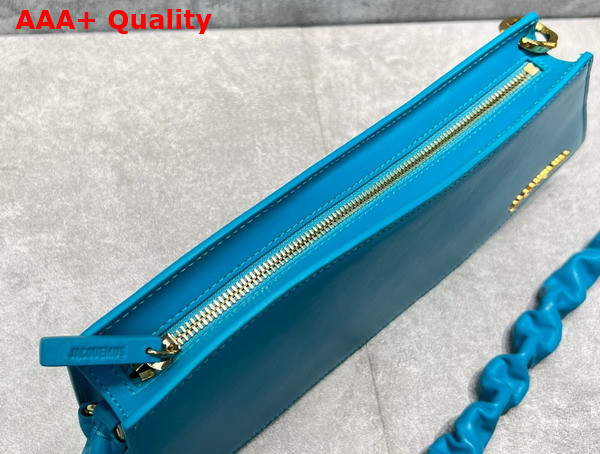 Jacquemus La Vague Ocean Curve Shoulder Bag in Turquoise Leather Replica