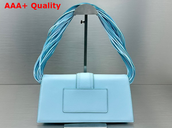 Jacquemus Le Bambino Long Ficiu Strand Strap Flap Bag in Light Blue Smooth Leather Replica