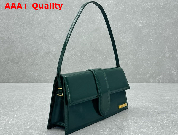 Jacquemus Le Bambino Long Flap Bag in Dark Green Glazed Leather Replica