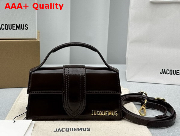 Jacquemus Le Bambino Small Flap Bag in Dark Brown Patent Leather Replica