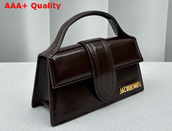 Jacquemus Le Bambino Small Flap Bag in Dark Brown Patent Leather Replica