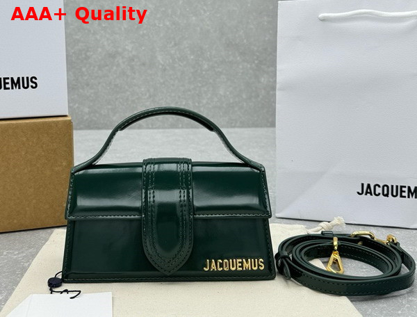 Jacquemus Le Bambino Small Flap Bag in Dark Green Glazed Leather Replica